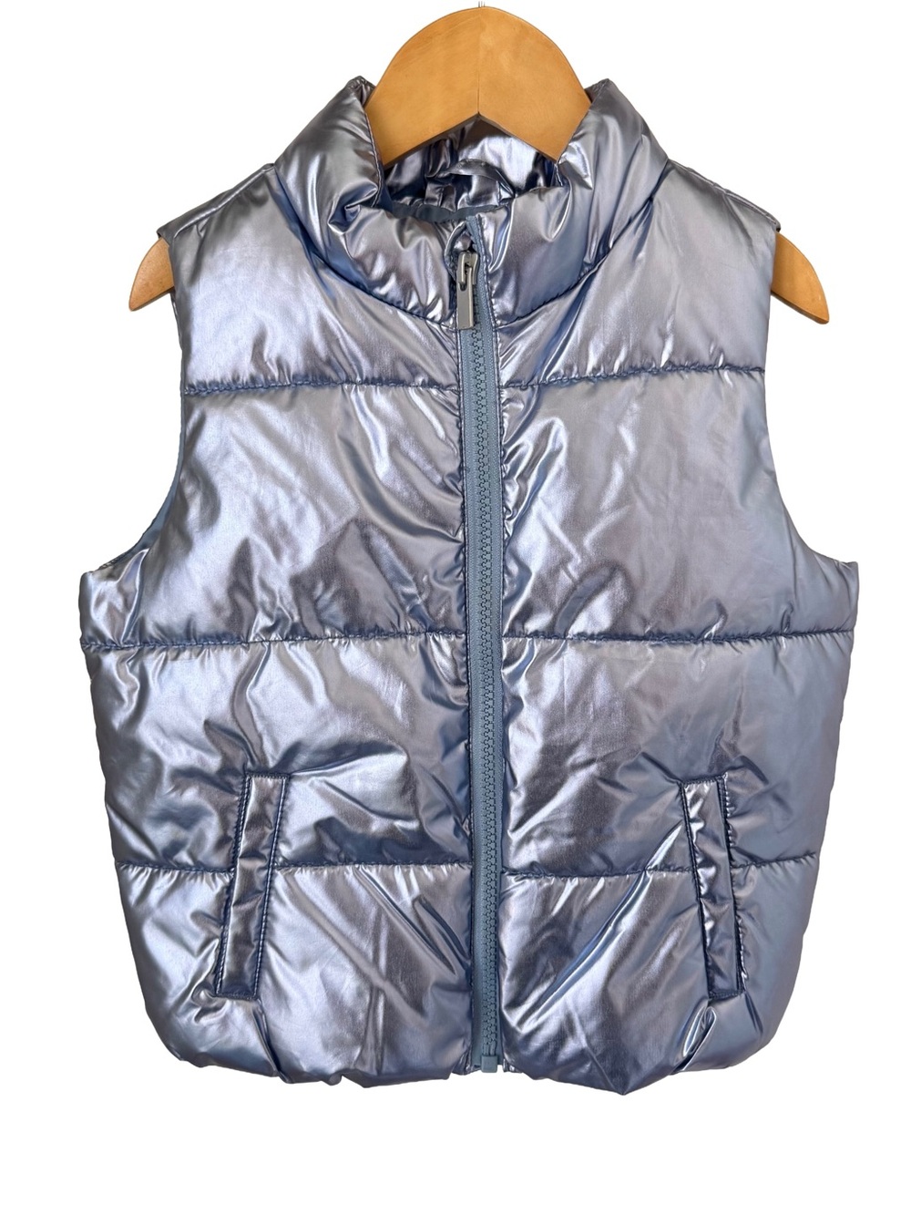 Old Navy Kids Iridescent Puffer Vest - Silver Blue